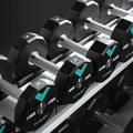 TT·FLEX polyurethane dumbbells on rack 7.5kg to 15kg
